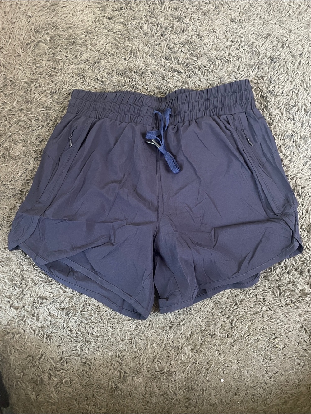 Women's Navy Athletic Drawstring Shorts with Zipper Pockets
